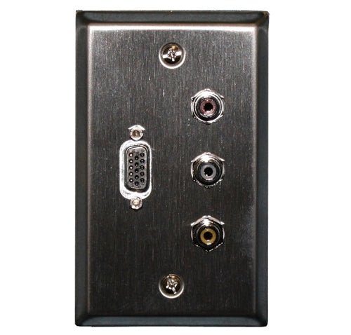 Philmore 75-1073 VGA (HD15) and 3 RCA Feed-Thru Stainless Steel Wall Plate (RCA: Red, White & Yellow)
