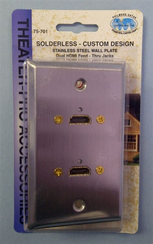 Philmore 75-701 Dual HDMI Female Feed-Thru Jack Wall Plate, Stainless Steel