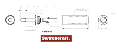 Switchcraft 750 Tini .141" Mini Phone Plug, Black Plastic Handle, Solder Lug and Cable Clamp Terminals