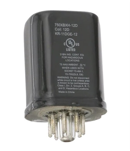 Schneider 750XBXH-12D Relay 12VDC DPDT Hermetically Sealed (KR-11DGE-12) 8 Pin Octal, 12A 120VAC/240VAC/28VDC, cUL