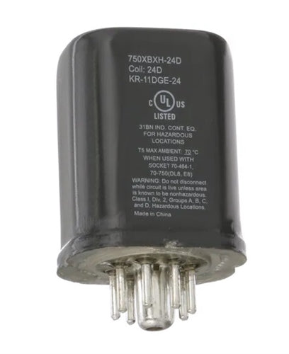 Schneider 750XBXH-24D Relay 24VDC DPDT Hermetically Sealed (KR-11DGE-24) 8 Pin Octal, 12A 120VAC/240VAC/28VDC, cUL/CSA