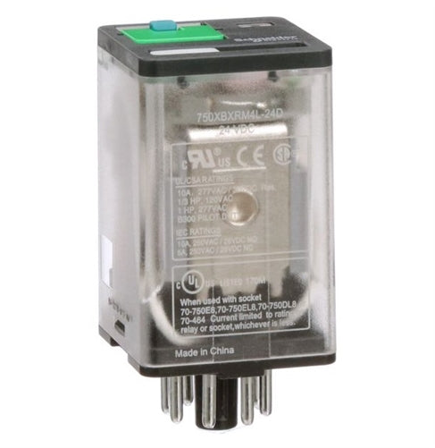 Schneider 750XBXRM4L-24D Relay 24VDC DPDT 8 Pin Octal, 10A@277VAC/30VDC, cUL/CSA