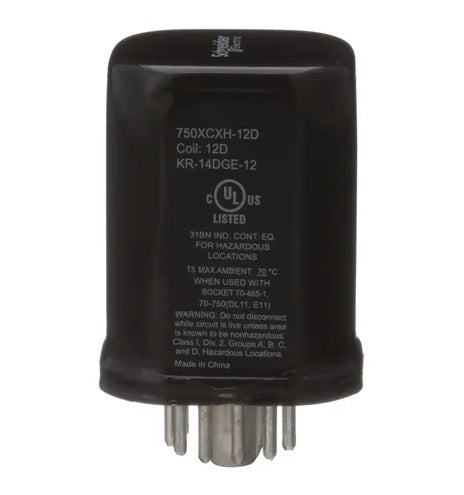 Schneider 750XCXH-12D Relay 12VDC 3PDT Hermetically Sealed (KR-14DGE-12) 11 Pin Octal, 12A 120VAC/240VAC/28VDC, cUL/CSA