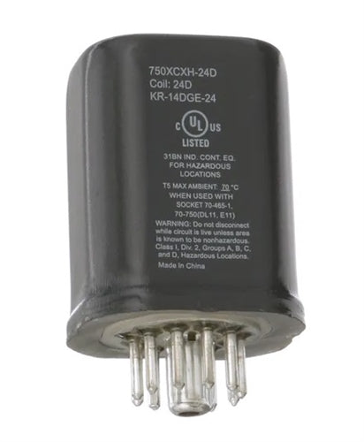 Schneider 750XCXH-24D Relay 24VDC 3PDT Hermetically Sealed (KR-14DGE-24) 11 Pin Octal, 12A 120VAC/240VAC/28VDC, cUL/CSA