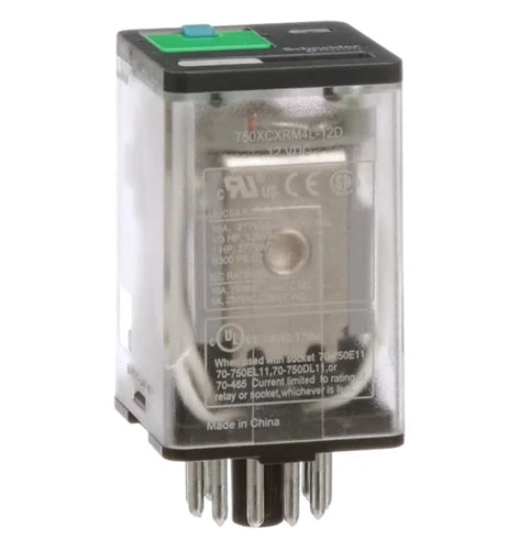 Schneider 750XCXRM4L-12D Relay 12VDC 3PDT 11 Pin Octal, 10A@277VAC/30VDC, cUL/CSA