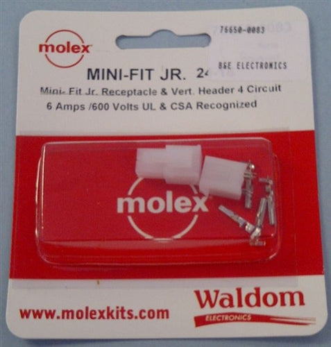 Molex Mini-Fit Jr. 4 Pole/Circuit Locking Connector Kit, Vertical Header, Pins 18-24AWG 76650-0083