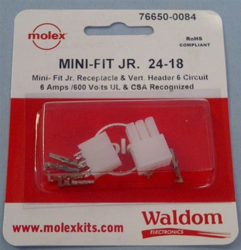 Molex Mini-Fit Jr. 6 Pole/Circuit Locking Connector Kit, Vertical Header, Pins 18-24AWG 76650-0084
