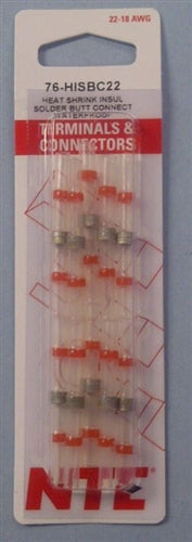 NTE 22-18AWG Insulated Solder Butt Connector(10pk) 76HISBC22HEAT Shrink 2:1
