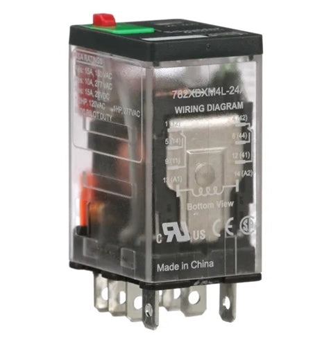 Schneider 782XBXM4L-24A Relay 24VAC DPDT "Icecube" 8 Pin, CSA: 15A@150VAC/28VDC 10A@277VAC, with Test Button & LED