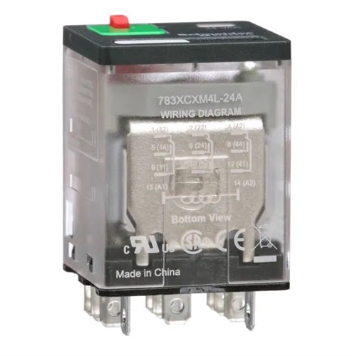 Schneider 783XCXM4L-24A Relay 24VAC 3PDT "Icecube" 11 Pin, CSA: 15A@150VAC/28VDC 10A@277VAC, with Test Button & LED