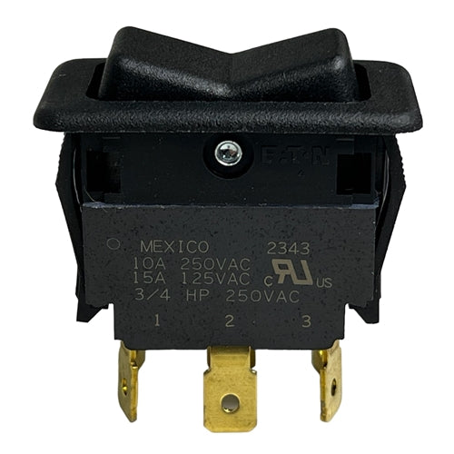 Eaton 8006K40N1V2 Rocker Switch DPDT On-Off-On, 15A@125VAC / 10A@250VAC (3/4HP), Black, QC Terminals