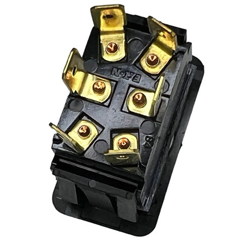 Eaton 8006K40N1V2 Rocker Switch DPDT On-Off-On, 15A@125VAC / 10A@250VAC (3/4HP), Black, QC Terminals
