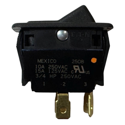 Eaton 8006K43N1V2 Rocker Switch DPST On-Off, 15A@125VAC / 10A@250VAC, Black, QC Terminals