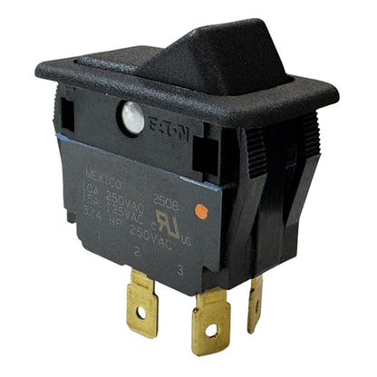 Eaton 8006K43N1V2 Rocker Switch DPST On-Off, 15A@125VAC / 10A@250VAC, Black, QC Terminals