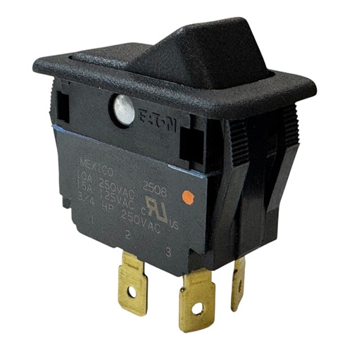 Eaton 8006K43N1V2 Rocker Switch DPST On-Off, 15A@125VAC / 10A@250VAC, Black, QC Terminals