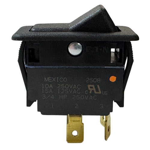 Eaton 8006K43N1V2 Rocker Switch DPST On-Off, 15A@125VAC / 10A@250VAC, Black, QC Terminals