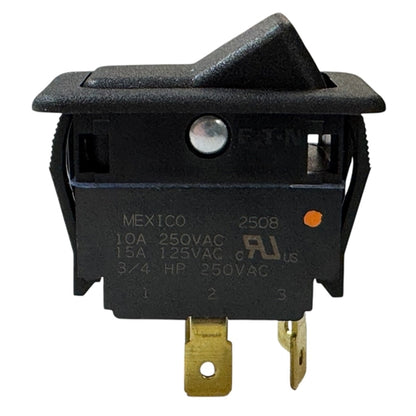 Eaton 8006K43N1V2 Rocker Switch DPST On-Off, 15A@125VAC / 10A@250VAC, Black, QC Terminals