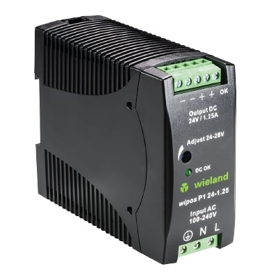 Wieland 81.000.6110.0 Wipos P1 24-1.25 24VDC 1.25AMP DIN Rail Mount Switching Power Supply