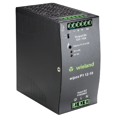 Wieland 81.000.6142.0 Wipos P1 12-10 12VDC 10AMP DIN Rail Mount Switching Power Supply