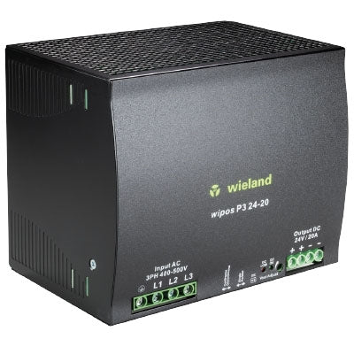 Wieland 81.000.6180.0 Wipos P3 24-20 24VDC 20AMP DIN Rail Mount Switching Power Supply, 3 Phase