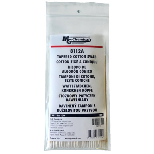MG Chemicals 8112A-100 Single Tip End Tapered Cotton Swabs (100 Pack)