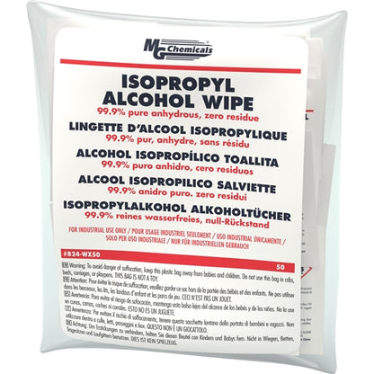MG Chemicals 824-WX50 99.9% Isopropyl Alcohol Wipes (50 Individually Wrapped Per Box)
