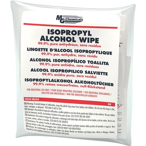 MG Chemicals 824-WX50 99.9% Isopropyl Alcohol Wipes (50 Individually Wrapped Per Box)
