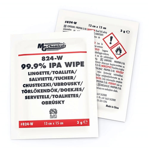 MG Chemicals 824-WX50 99.9% Isopropyl Alcohol Wipes (50 Individually Wrapped Per Box)
