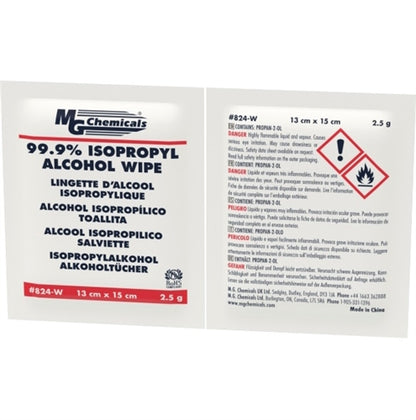 MG Chemicals 824-W Presaturated Alcohol Wipe Zero Residue All Purpose (Single Wipe)
