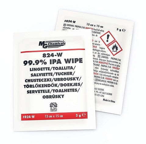 MG Chemicals 824-W Presaturated Alcohol Wipe Zero Residue All Purpose (Single Wipe)