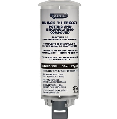 MG Chemicals 832HD-50ML Black Encapsulating Epoxy & Potting Compound 1:1, Dual Cartridge