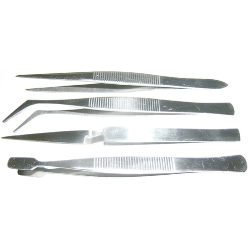 Mode 84-389-0 Tweezers Set 4-Piece, 1 Straight, 1 Angled, 1 Wafer and 1 Self-Locking, Stainless Steel