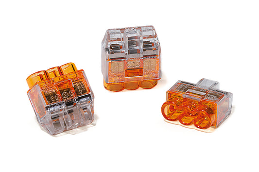 Hellermann Tyton 148-90037 HelaCon Plus Mini, Push-In Style Wire Connector, Double Spring, 3-Port, (Piece), Orange, 100/pkg