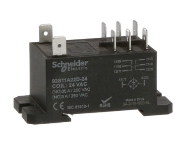 Schneider 92S11A22D-24 Power Relay 24VAC DPDT 30A-NO/3A-NC, Flange Mount Style