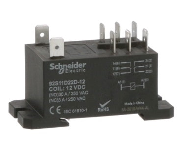 Schneider 92S11D22D-12 Power Relay 12VDC DPDT 30A-NO/3A-NC, Flange Mount Style