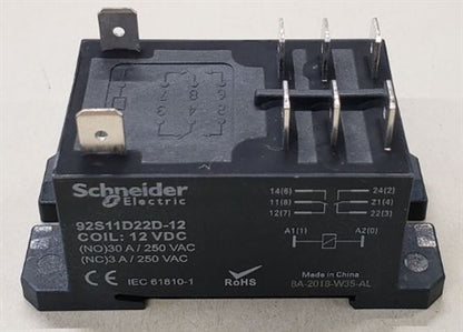 Schneider 92S11D22D-12 Power Relay 12VDC DPDT 30A-NO/3A-NC, Flange Mount Style