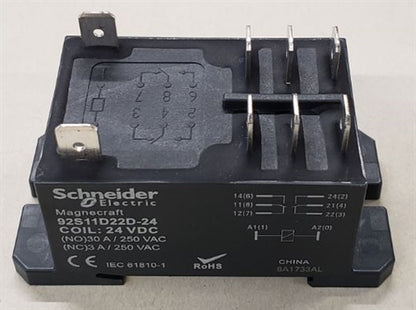 Schneider 92S11D22D-24 Power Relay 24VDC DPDT 30A-NO/3A-NC, Flange Mount Style
