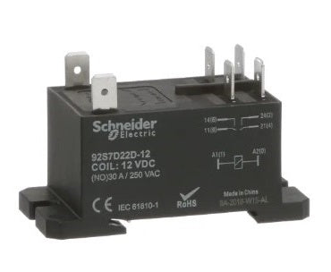 Schneider 92S7D22D-12 Power Relay 12VDC DPST 30A-NO, Flange Mount Style