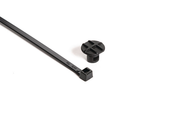 Hellermann Tyton 156-02512 Cable Tie with Button Mount, 0.35" Hole Dia, 0.12" Max Panel, 0.07" Max Tie Width, PA66HIRHSUV, Black, 500/pkg