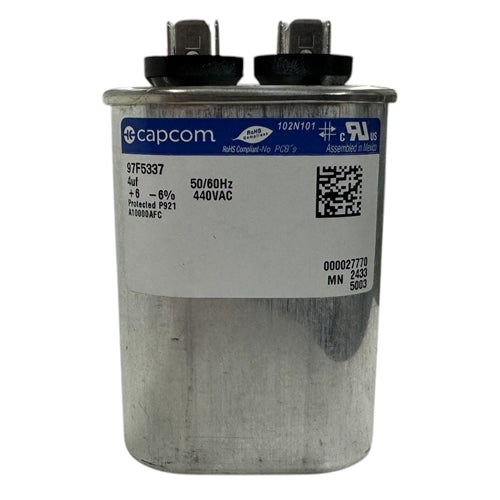 Capcom Genteq 97F5337 Motor Run Capacitor 4uF 440VAC Oval ** Rated for Continuous/100% Duty Cycle **