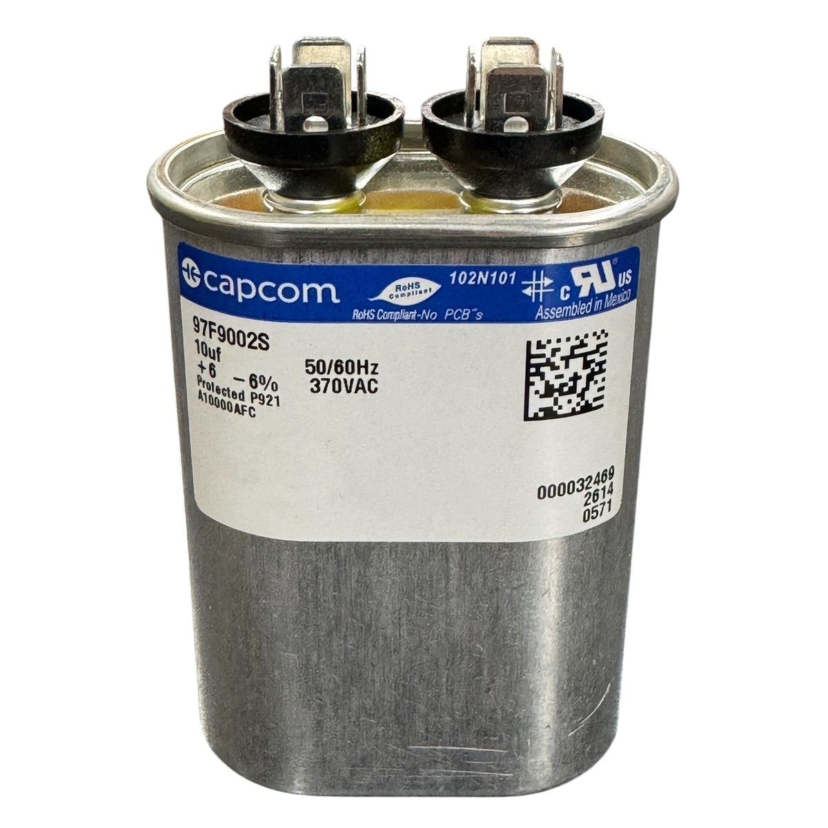 Capcom 97F9002 Motor Run Capacitor 10uF 370VAC Oval ** Rated for Continuous/100% Duty Cycle **