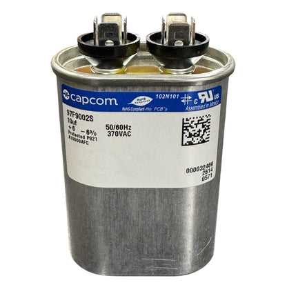 Capcom 97F9002 Motor Run Capacitor 10uF 370VAC Oval ** Rated for Continuous/100% Duty Cycle **