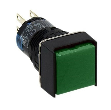 IDEC AB6Q-M2P-G Momentary Push Button Switch DPDT, 16mm Hole Diameter, Green Square