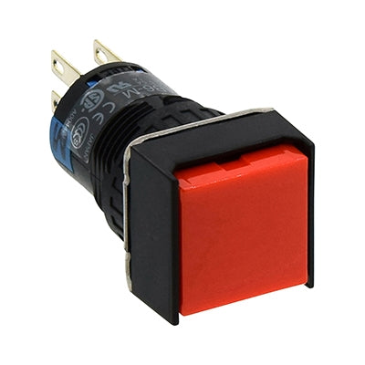 IDEC AB6Q-M2P-R Momentary Push Button Switch DPDT, 16mm Hole Diameter, Red Square
