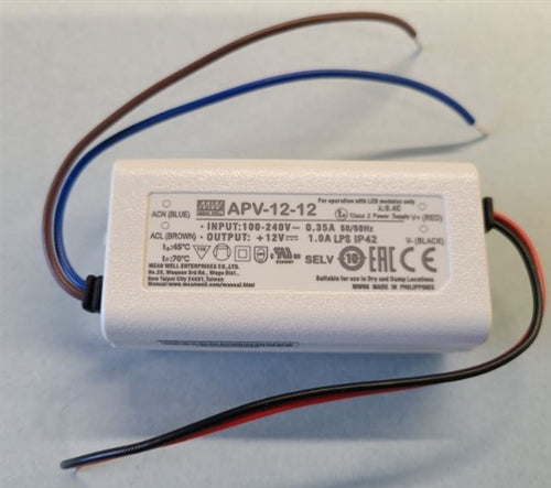 Mean Well APV-12-12 LED Driver / Power Supply AC-DC 12V 1A 100-264V in, Enclosed, Panel Mount, Constant Voltage