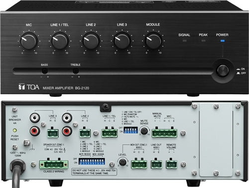 TOA BG-2120 Cu 120W 5-INPUT Mixer / Amplifier, Module Slot, 4OHM, 25/70V, Moh/Zone 2