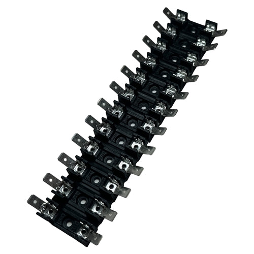 Bussmann BK/S-8202-12-R 12 Pole Breakaway Fuse Block, CSA 16A 300VAC/VDC, 1-1/4" Fuses, .250" QC Terminals, Black