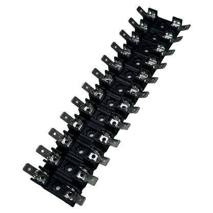 Bussmann BK/S-8202-12-R 12 Pole Breakaway Fuse Block, CSA 16A 300VAC/VDC, 1-1/4" Fuses, .250" QC Terminals, Black