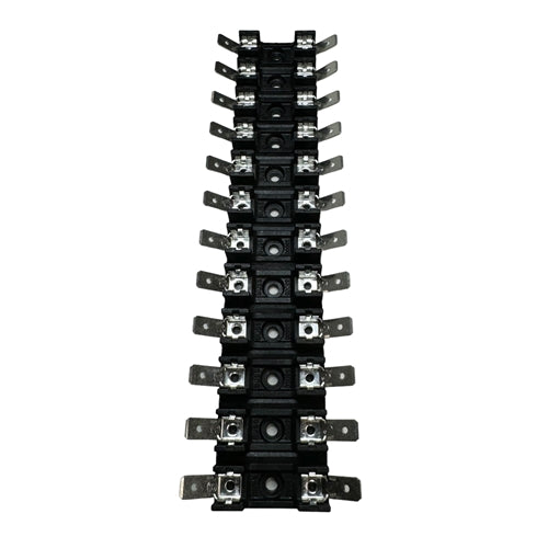 Bussmann BK/S-8202-12-R 12 Pole Breakaway Fuse Block, CSA 16A 300VAC/VDC, 1-1/4" Fuses, .250" QC Terminals, Black