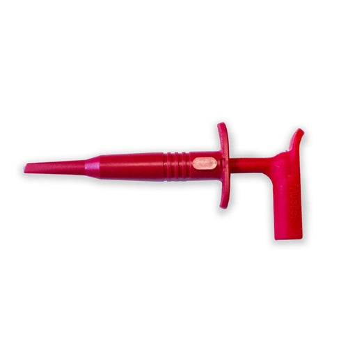 Mueller BU-20431-2 Right-Angle Banana Jack, Hook Plunger, Red